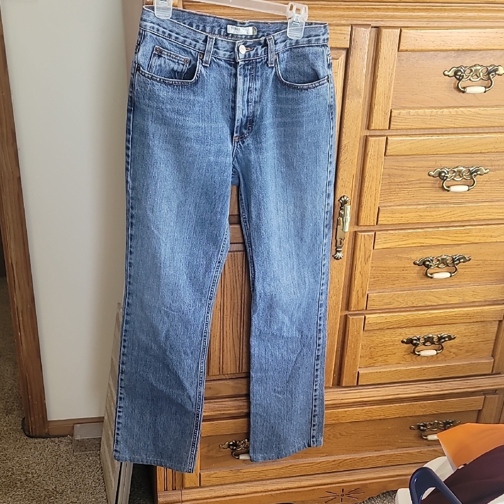 J. Crew Women's Straight-Leg Denim Jeans in Medium Blue, with button-front fly